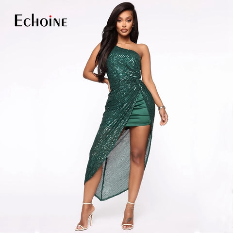 Echoine Sexy Shoulder Backless Sequin Night Club Wear Party Dress