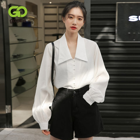 GOPLUS Vintage Shirts Tops White Blouse Women Lantern Sleeve Blouses